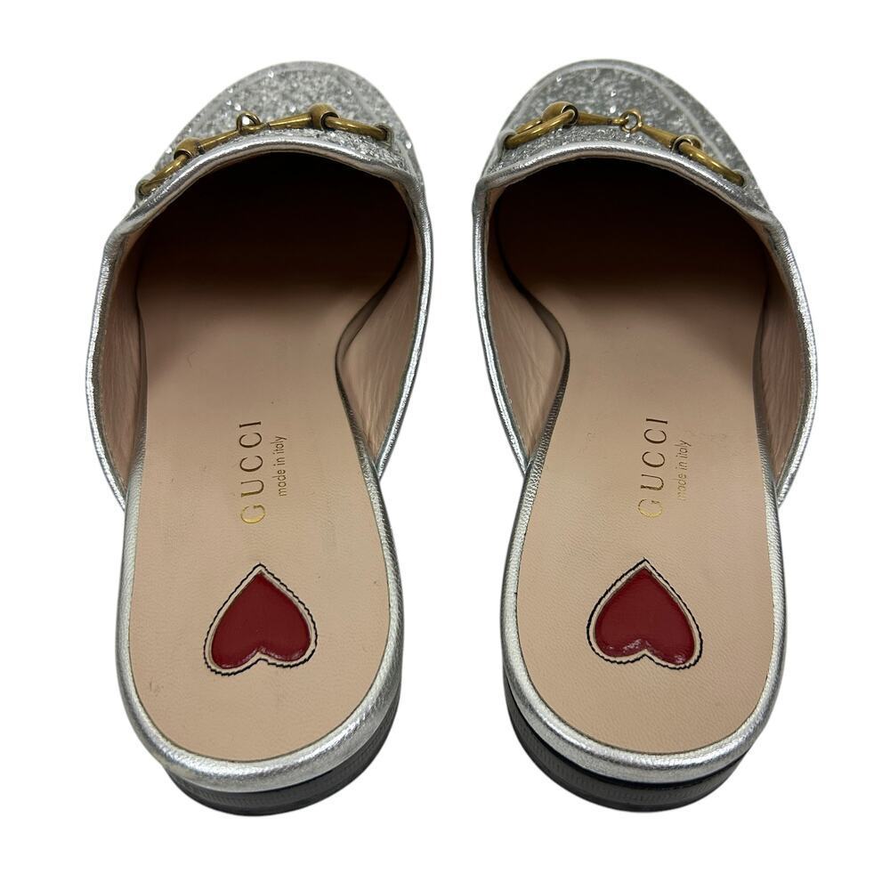 Gucci Silver Glitter Princeton Horsebit Slide Mule Loafers 5.5 - Picture 4 of 13